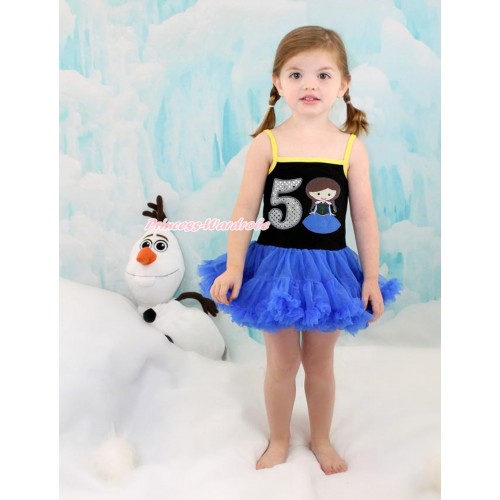 Frozen Anna Black Halter Royal Blue ONE-PIECE Dress & 5th Sparkle White Birthday Number Princess Anna LP95